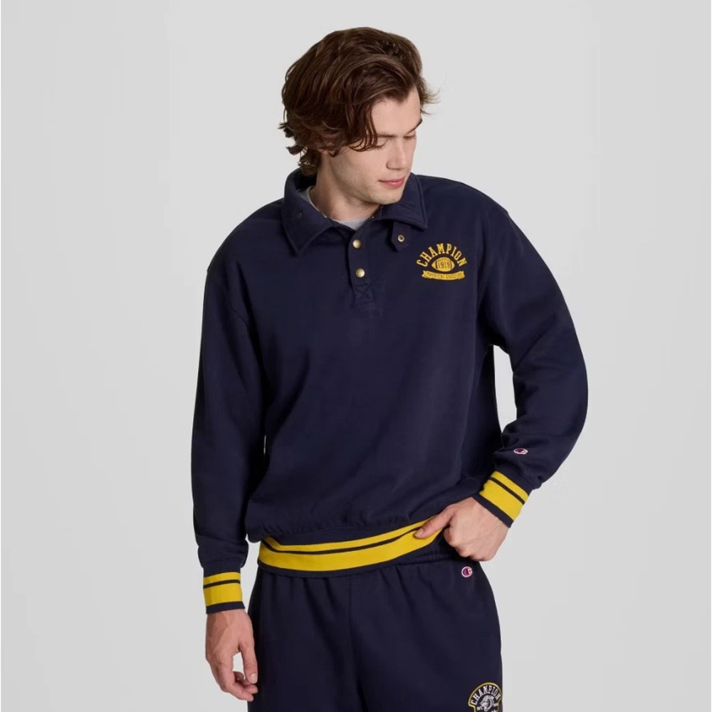 Champion Men's Physical Education Snap Mock Sweatshirt - Navy Small